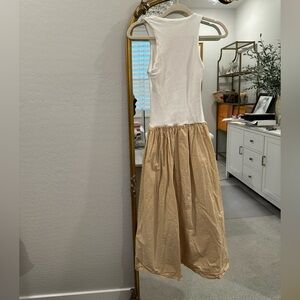 Zara White and Tan Drop Waist Dress